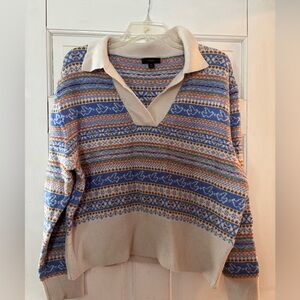 J Crew women’s XL fair isle dove print v-neck sweater